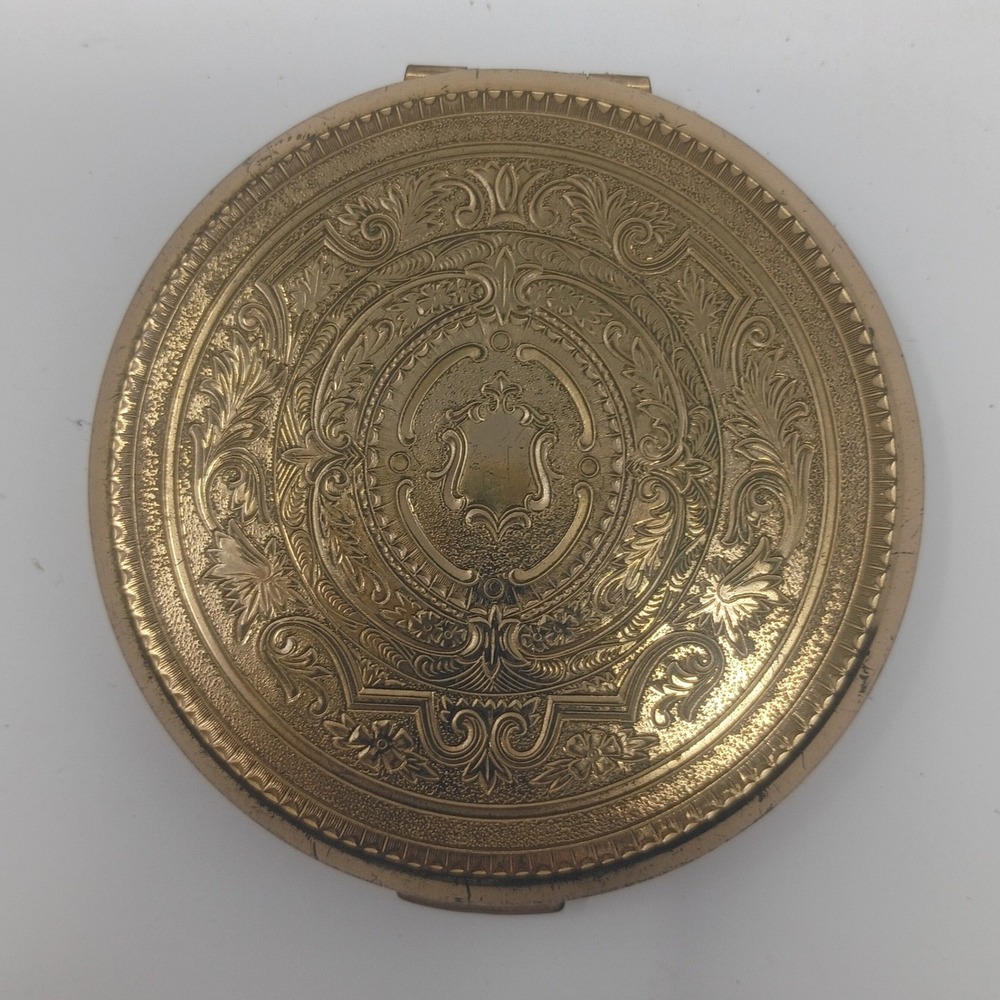 Vintage Stratton Gold Tone Embossed Floral Makeup Face Powder Compact Mirror J1